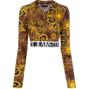Versace Jeans Collection Gold and Brown Crop Top